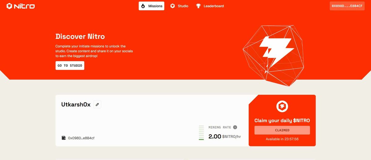 [TESTNET] NITROGRAPH ✨

<a href="/Nitrograph/">Nitrograph</a> is the new L1 Execution Layer for AI fully backed by Google with a $5M raised fund.

STEPS:
• Go: community.nitrograph.com
• Connect Metamask / OKX Wallet
• Input Bonus Code: 0W1T094C

TASKS:
• Mine $NITRO Daily
• Complete Daily &amp; Ongoing