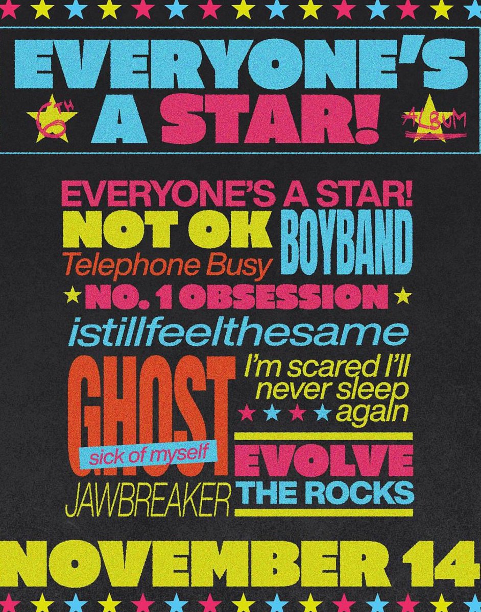 @/yourfavoriteboybandhq posted the tracklist for EVERYONE'S A STAR on their IG!!! CLAIM YOUR TRACK BELOW!!!!! 👇🏻👇🏻👇🏻👇🏻 #yourfavoriteboyband #5SOSISNOTOK
~🥀