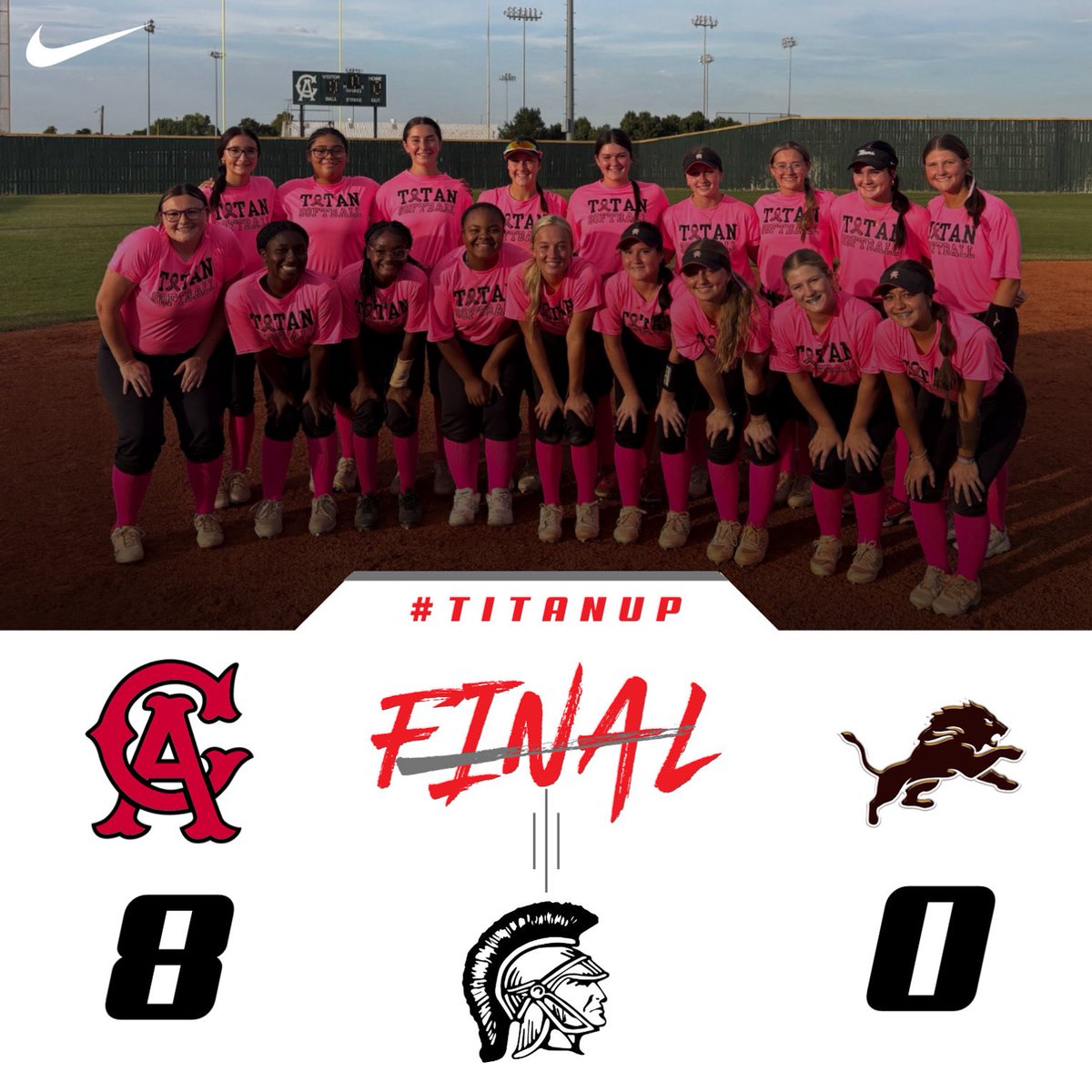 Carl Albert Softball (@catitansoftball) on Twitter photo PINK OUT win for the Titans! We had an amazing time celebrating a great cause and continuing to bring awareness and show support for all those who have been affected by cancer! #TitanUp #StrikeOutCancer PINK OUT win for the Titans! We had an amazing time celebrating a great cause and continuing to bring awareness and show support for all those who have been affected by cancer! #TitanUp #StrikeOutCancer