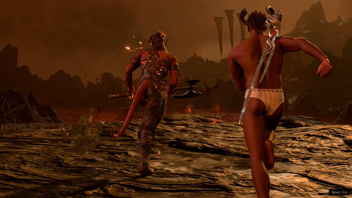 SwitchSBOG's tweet photo. I fucking forgot to put armor back on Wyll before the final cutscene because I put it on Gale and he popped through the portal to Avernus in his damn underwear 😭💀 https://t.co/nzd0rUmeIw
