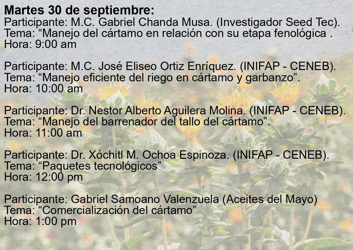 Este martes 30 de septiembre es el último día de la Reunión Técnica sobre perspectivas de clima y cultivos para el sur de Sonora.

📍 Auditorio UCAY | 🕙 10:00 am
🌱 Un espacio para fortalecer la agricultura sustentable y resiliente.
#AOASS #UCAY #AgriculturaSustentable