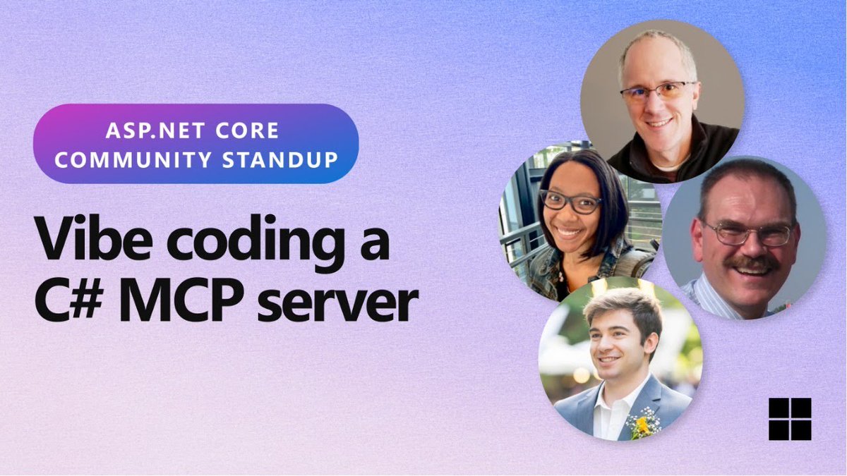 aspnet's tweet image. Happening TODAY LIVE at 10AM PT. Drop in for a chill #ASPNET Community Standup with Mike Kistler, Leslie Richardson, and Mackinnon Buck as they dive into vibe coding an MCP server using C#.
See you here ➡️ msft.it/6015stSvf