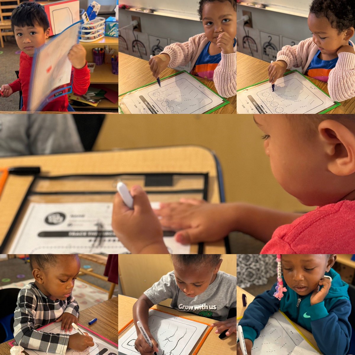 RCPS_EarlyLearn's tweet image. Tiny hands, big milestones! Our preschool & Pre-K champs are tracing lines and writing names like pros—with dry erase boards and proud smiles #EarlyLearners #PreschoolMagic #pat #dph