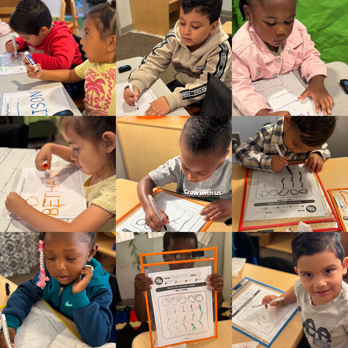 RCPS_EarlyLearn's tweet image. Tiny hands, big milestones! Our preschool & Pre-K champs are tracing lines and writing names like pros—with dry erase boards and proud smiles #EarlyLearners #PreschoolMagic #pat #dph