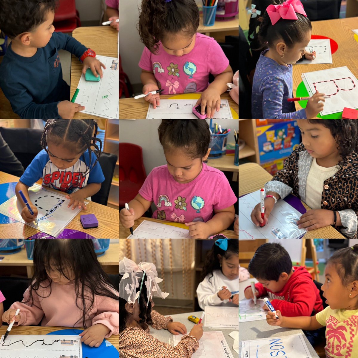 RCPS_EarlyLearn's tweet image. Tiny hands, big milestones! Our preschool & Pre-K champs are tracing lines and writing names like pros—with dry erase boards and proud smiles #EarlyLearners #PreschoolMagic #pat #dph