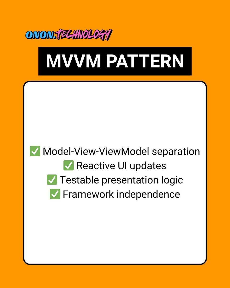 onon_technology's tweet image. 🏗️ Flutter Architecture Patterns:
✨ Clean Architecture layers
✨ MVVM implementation
✨ Dependency injection
✨ Feature-based organization
✨ Separation of concerns
📱 WhatsApp: +852 9332 3868
🔗 onon.technology/blog
#FlutterArchitecture #CleanCode