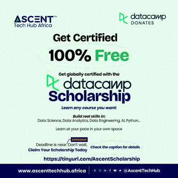 wairua_joshua's tweet image. Just took a step towards my tech career by applying for the @AscentTechHub x @DataCamp Scholarship!
Big thanks to them for this amazing opportunity.
If you’re passionate about tech too, don’t sleep on this. Check them out and apply!

#DataCampDonates #10MMinusOne #AscentTechHub