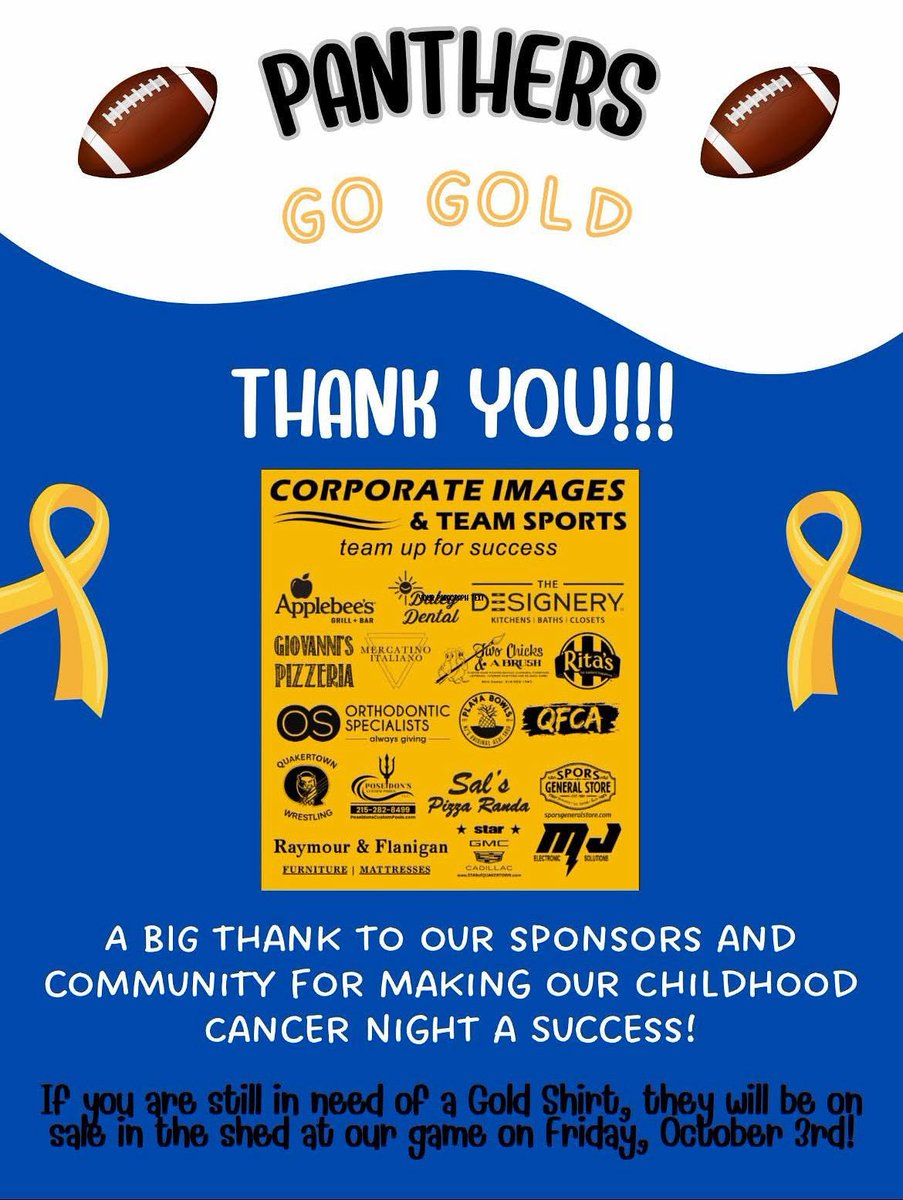 QTOWN FOOTBALL (@qpantherfb) on Twitter photo Thanks to the Quakertown community and all of our wonderful sponsors for helping make the Go Gold 2025 campaign a success! #Qstrong #PPF Thanks to the Quakertown community and all of our wonderful sponsors for helping make the Go Gold 2025 campaign a success! #Qstrong #PPF
