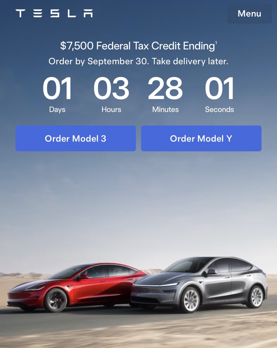 Right now is the best time to buy a Tesla

If you don’t own one, what are you waiting for?!

You have 1 day left to save $7500 on a robot that will drive you anywhere