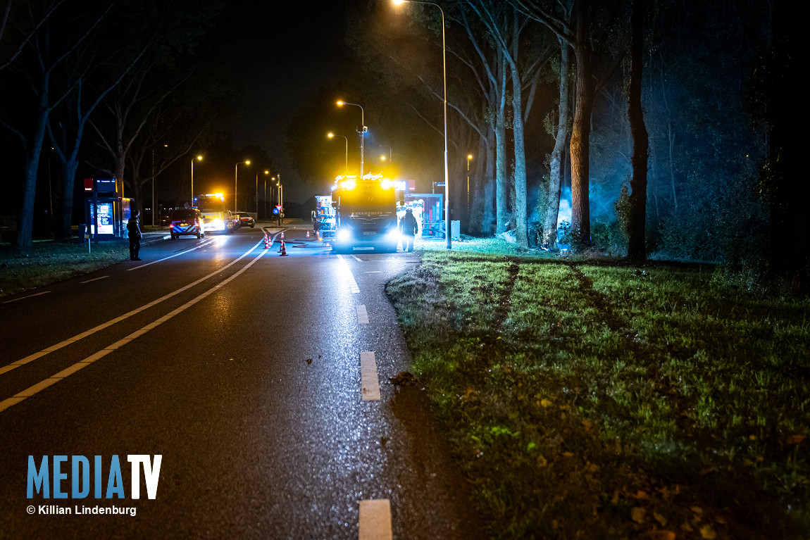 Bestelbus crasht en brandt uit op N214 bij Wijngaarden