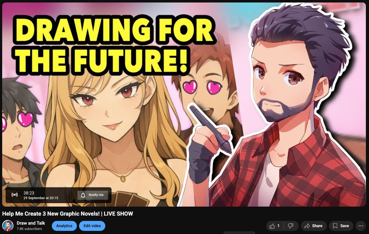 TONIGHT! We're going to do a live show where we draw the prep work for 3 graphic novels that are being planned for the future

MAYBE I'll dive into some drama shit (maybe who knows)...or maybe I'll save that for Friday...

Link: youtube.com/watch?v=nNv6eO…

See you tonight