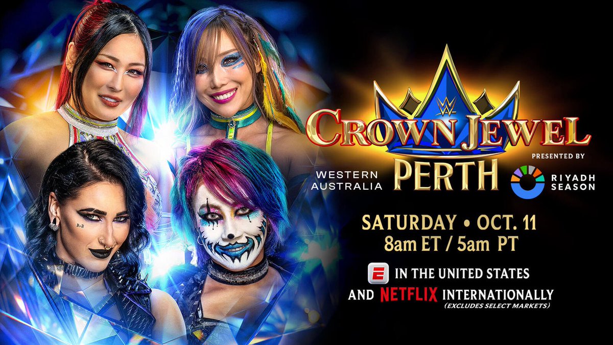 WrestleOps's tweet image. Officially updated card for ‘CROWN JEWEL’ 2025:

• John Cena vs. AJ Styles
• Cody Rhodes vs. Seth Rollins (Crown Jewel Title)
• Tiffany Stratton vs. Stephanie Vaquer (Crown Jewel Title)
• Rhea Ripley and IYO SKY vs. Asuka and Kairi Sane