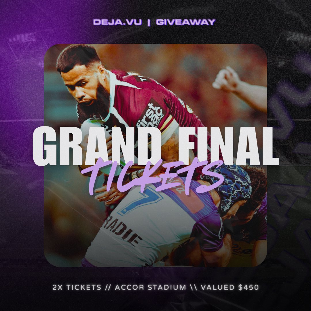 DEJA_VVVU's tweet photo. WIN 2 X GRANDFINAL TICKETS - ROW 7
If you are in our discord head over and enter the giveaway if you want the chance to go to the sold out GF π
Only people who are in the discord prior to this giveaway are eligible to enter! We hope you love the community π
#dejavu https://t.co/g4fEqyEsEh