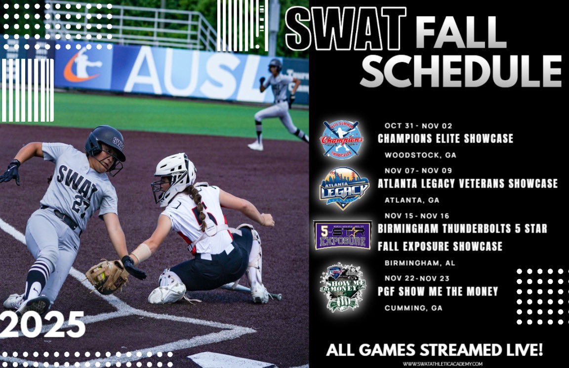 With the fall high school season almost over, I can’t wait to get back on the field with my <a href="/SWAT_Ath_Acad/">S.W.A.T. Athletic Academy</a> teammates. Here is our schedule for this fall.