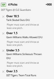 In September, the Guardians have the lowest barrell rate in baseball.

Skubal hasn't allowed a barrell in 12 different starts this season. In those spots ...

19.7 outs per start
2.29 ERA
11.6 K/9

Some good fortune in Gavin Williams previous starts vs DET,

SGP: