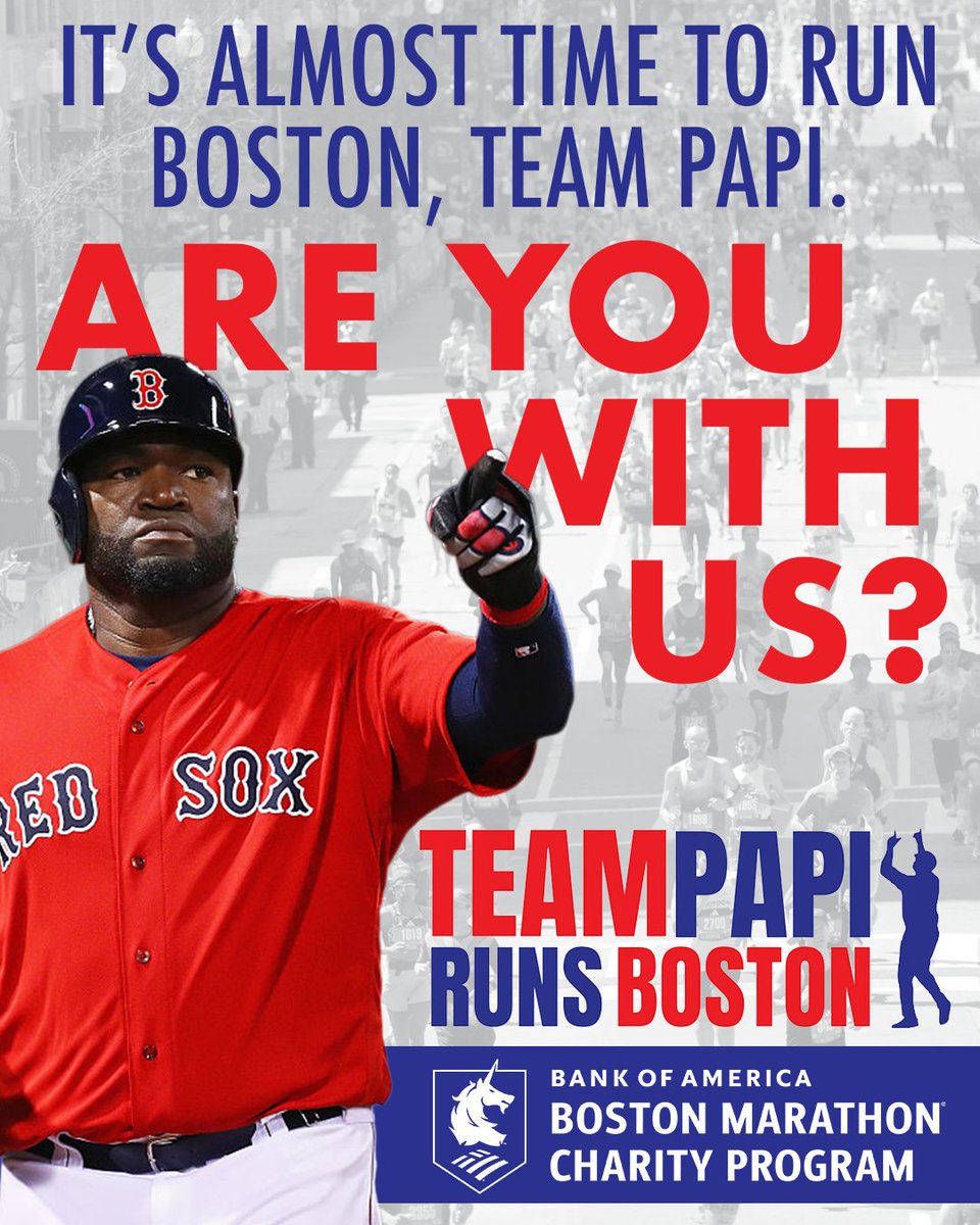 David Ortiz Childrens Fund (@davidortizfund) on Twitter photo 🏃♀️ Ready to take on Boston with a legendary team? Join TEAM PAPI at the 130th <a href="/BankofAmerica/">Bank of America</a> Boston Marathon® and run for a cause that changes lives through the David Ortiz Childrens Fund.
Register at charityteamsruns.wufoo.com/forms/r189l1n9…
#RunBoston #TEAMPAPI #BostonMarathon 🏃♀️ Ready to take on Boston with a legendary team? Join TEAM PAPI at the 130th <a href="/BankofAmerica/">Bank of America</a> Boston Marathon® and run for a cause that changes lives through the David Ortiz Childrens Fund.
Register at charityteamsruns.wufoo.com/forms/r189l1n9…
#RunBoston #TEAMPAPI #BostonMarathon