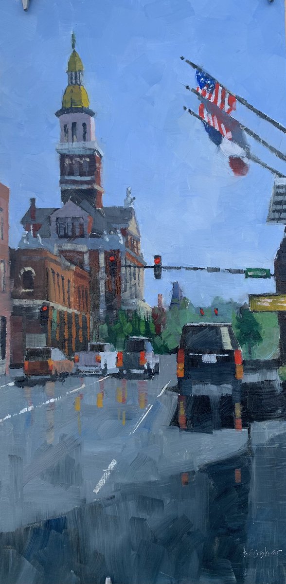mikeb4i8's tweet photo. This afternoon I painted at 10th and Central in Dubuque for #bluffstrokes  An iconic courthouse! “10th and Central” - 10x20 #oilpainting. Still some fine tuning to do. Click to see entire image. https://t.co/1WbjtsQI7k