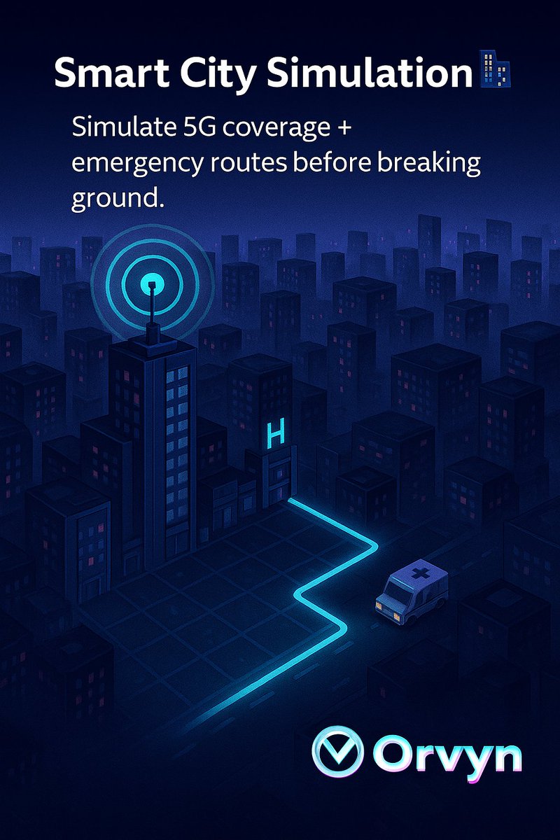 orvynaiX's tweet photo. 🌆 Smart cities aren’t buzzwords—they’re systems.
With Orvyn, you can run:
🔹 5G coverage simulations
🔹 Emergency response routes
before breaking ground.
Fewer risks. Smarter builds.
👉 Try it yourself: https://t.co/eLqEPsuGjo
📖 Learn more: https://t.co/AFjVaEuhgK
#Orvyn #SimulationLayer #SmartCity #DigitalTwin #Web3Infra #AI #DePIN