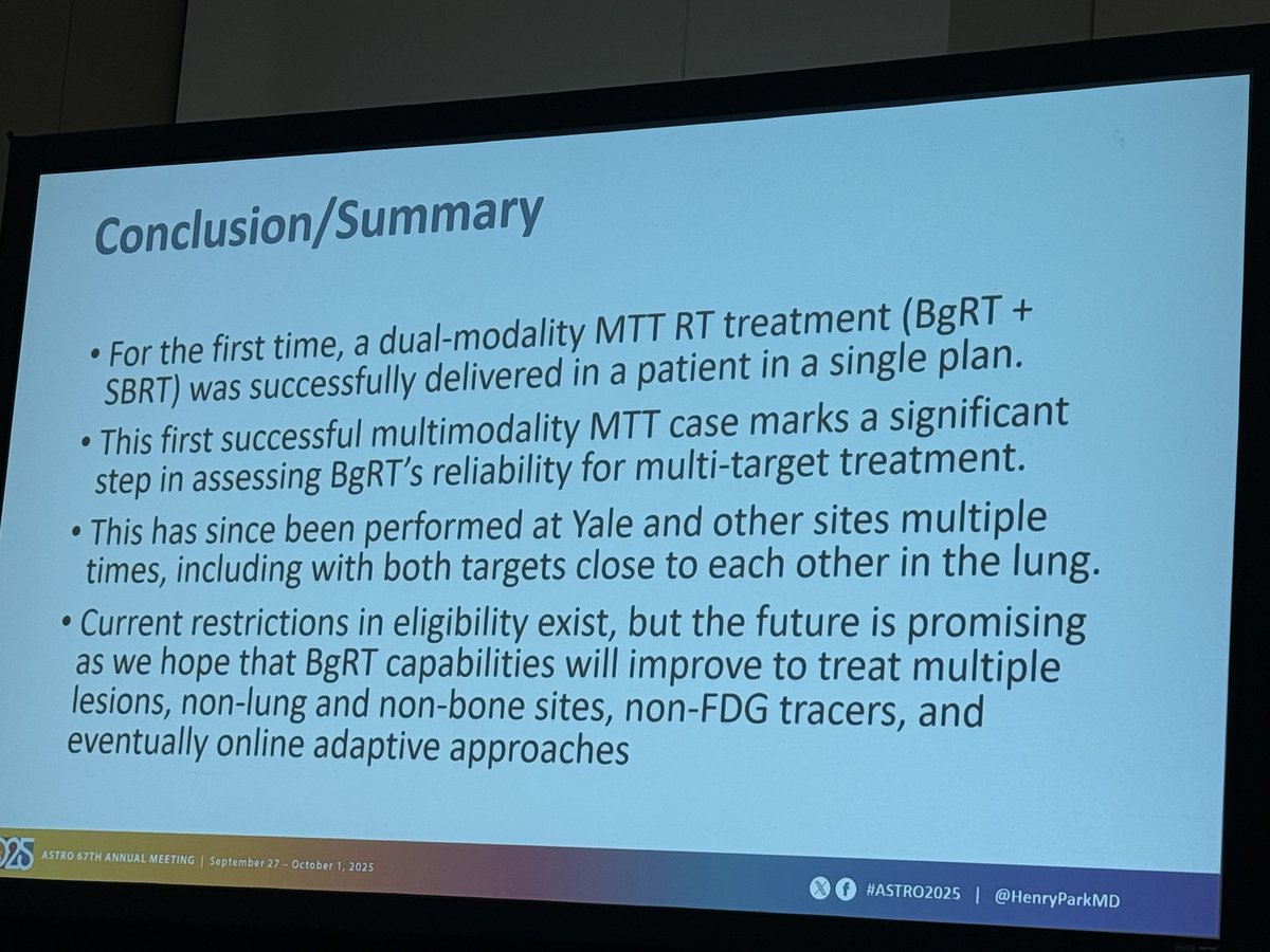 .<a href="/HenryParkMD/">Henry S. Park, MD, MPH</a> shares how biology-guided radiotherapy #BgRT can be combined with #SBRT to treat a patient in a single plan. This multi-target approach marks a step forward in personalized, PET-guided cancer care. #ASTRO25 #RadiationOncology <a href="/SmilowCancer/">Smilow Cancer Hospital</a> 
Learn More⬇️