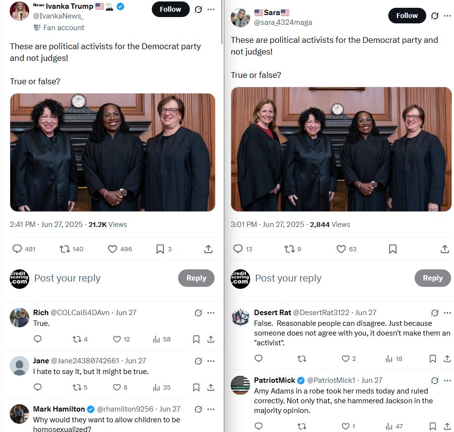 creditscoring's tweet photo. @PatriotMick1 @sara_4324maga @IvankaNews_ 🔑 𝙃𝙞, 𝙆𝙞𝙙𝙨! 🔆
They're called justices. 𝘋𝘦𝘮𝘰𝘤𝘳𝘢𝘵𝘪𝘤 Party. Sara, you must have mommy issues.
#MonkeyDo #unoriginal https://t.co/7WdycZzV2i