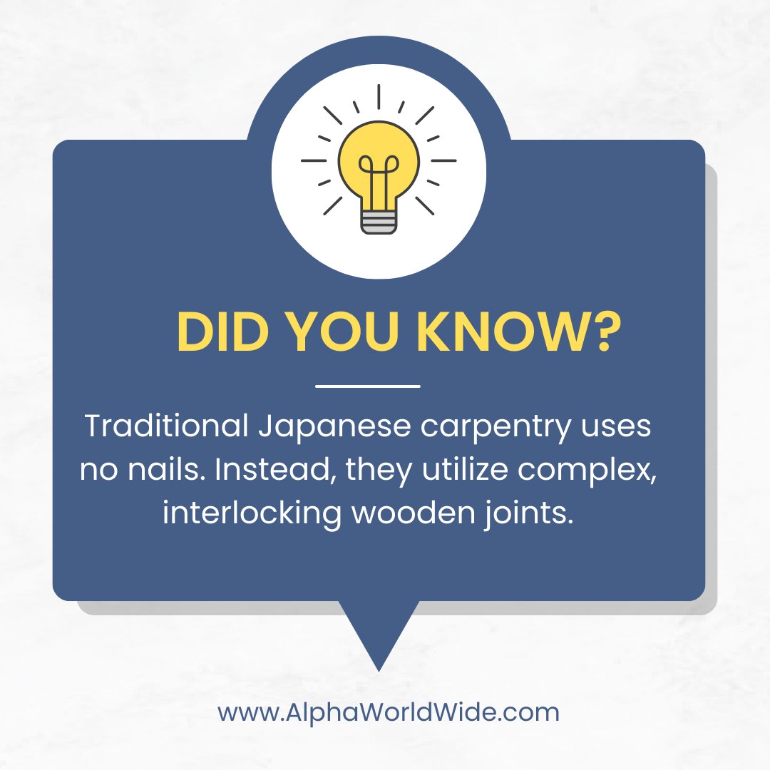 byAlphaWW's tweet photo. The Artistry of Japanese Carpentry

Did You Know? Crafting wooden wonders without using a single nail! 

#JapaneseCarpentry #ArtisanCraft #AlphaWorldWide #AlphaWW https://t.co/5bqzr031vi