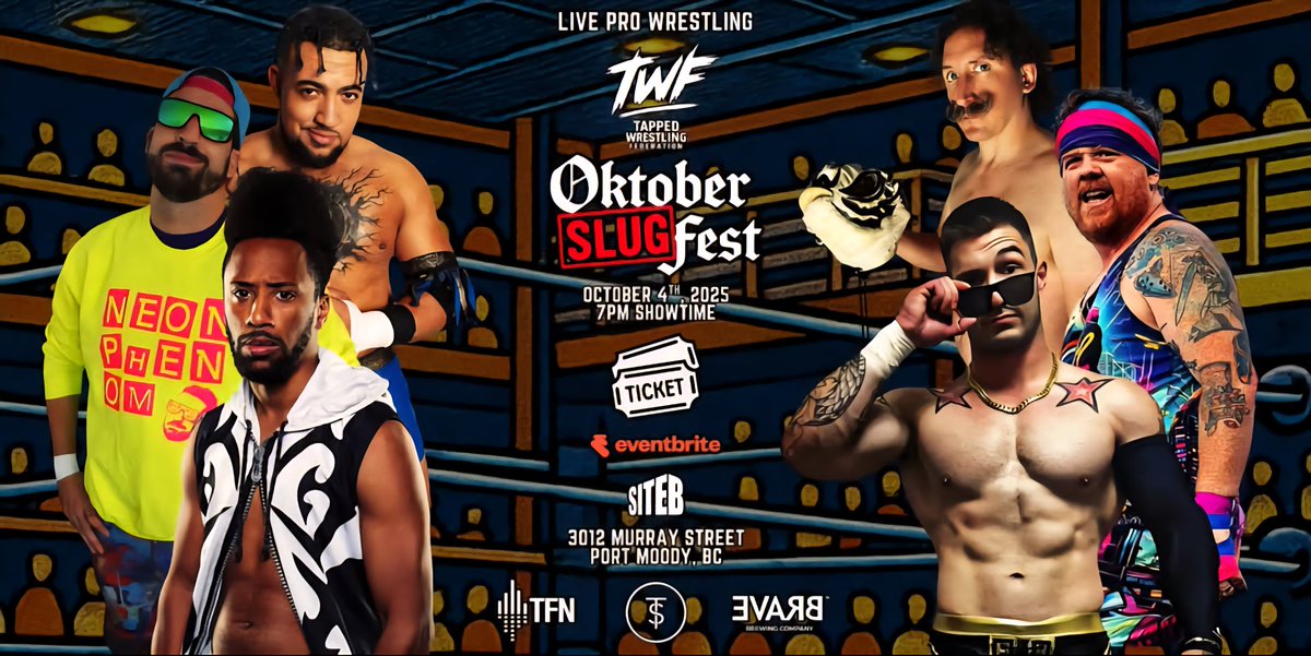 An unforgettable debut card for <a href="/TappedWrestling/">Tapped Wrestling Federation</a> this weekend, you won't want to miss this one! 🍻 

OKTOBER SLUGFEST
📅 Saturday, October 4th
🔔 7pm
📍 Site B, Port Moody
🎟 eventbrite.com/e/twf-pro-wres…

#SupportIndyWrestling #pnwwrestling #prowrestling