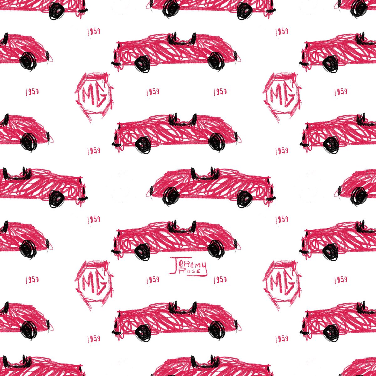 Day 25: A Vintage MG Convertible 
#lillasStylePlay2025 #kidlitart #kidlit #mgcars #mgconvertible #surfacepatterns #patterns