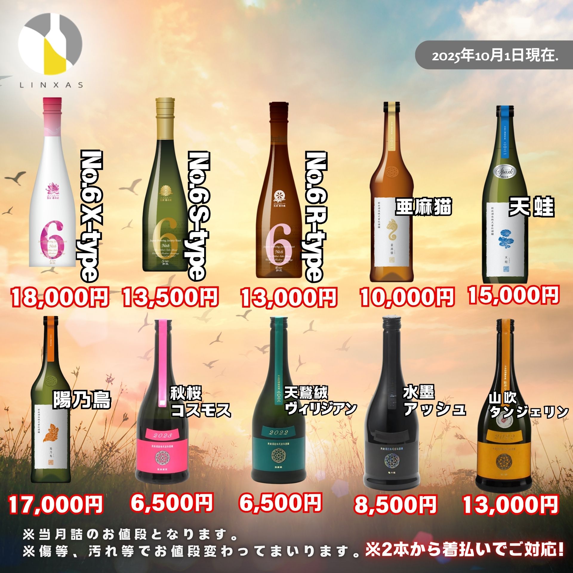 新政 NO.6 X-type タンジェリン アッシュ コスモス 4本セット 新政 NO.6 X-type タンジェリン アッシュ コスモス 4本セット 新政中心