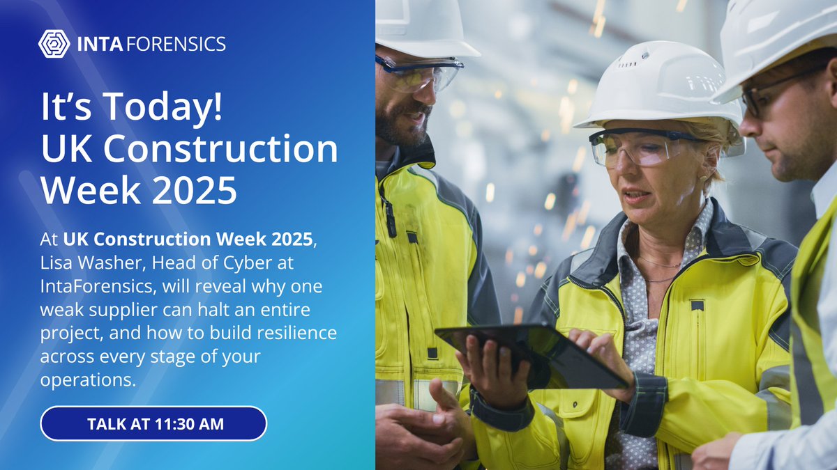 IntaForensics's tweet image. ✨ We’re at #UKCW2025!
Join our Head of Cyber, Lisa Washer, for her presentation:
'Cyber Security as a Business Risk: Why Construction Firms Can’t Afford to Ignore It'
📅 30th September | 🕒 11:30 | 📍 Digital Construction Hub Stage
Find us at Stand K7 👋
#event #construction
