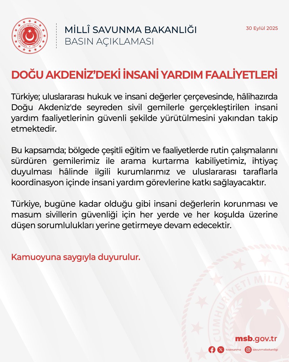 Doğu Akdeniz’deki İnsani Yardım Faaliyetleri ile İlgili Açıklama

#MillîSavunmaBakanlığı