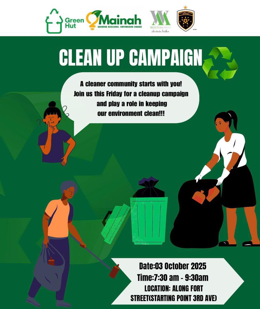 This Friday, join us for our Friday Cleanup Campaign! Together we can make our communities cleaner, healthier, and greener. 🌍💚

Let’s say NO 🚫to dumping and littering and take responsibility for our surroundings. A clean environment starts with each of us — at home, at school,