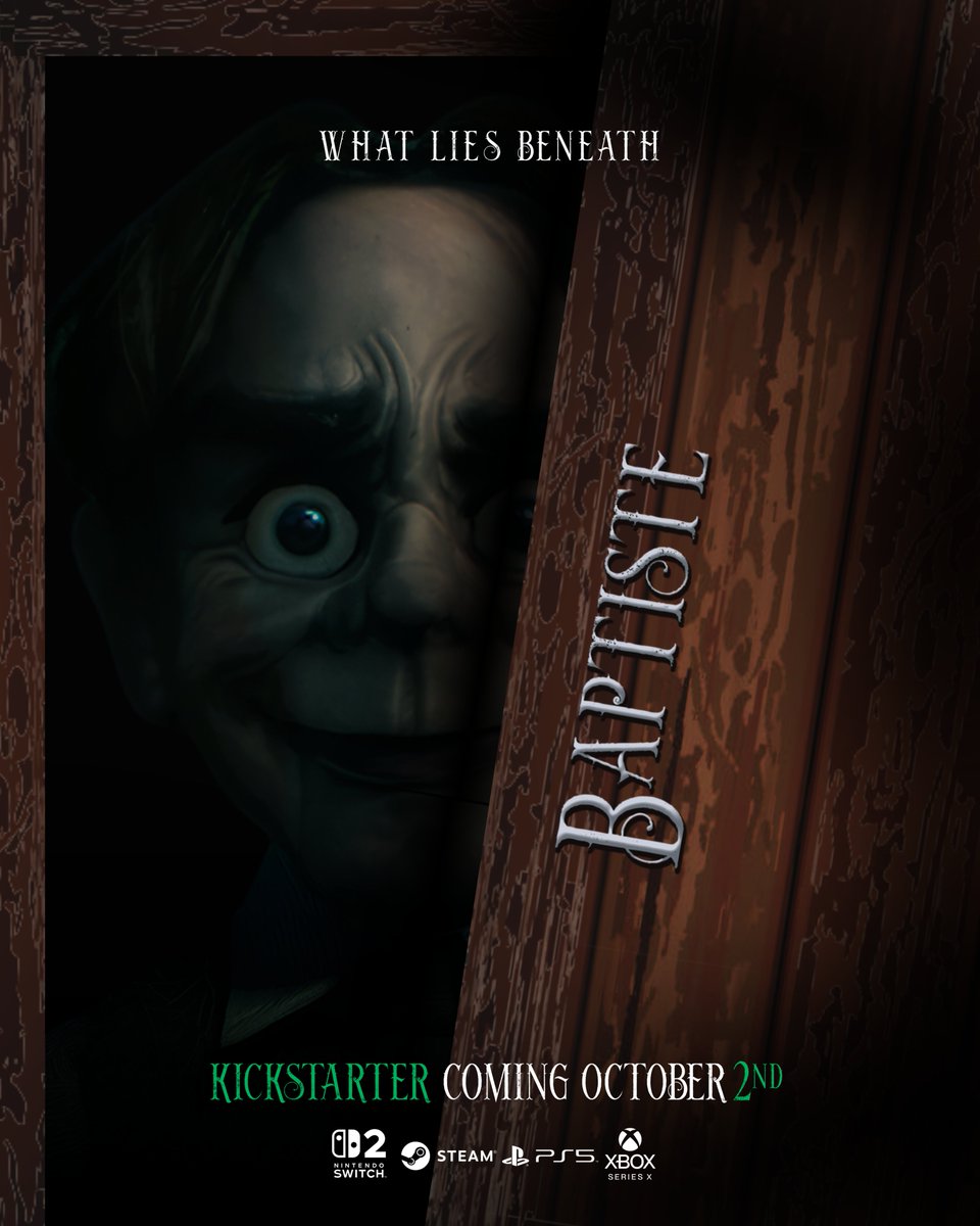There's just 2 DAYS before the launch of #BAPTISTE🪆 on Kickstarter and we're celebrating with a new #horror poster homenage! 🖼