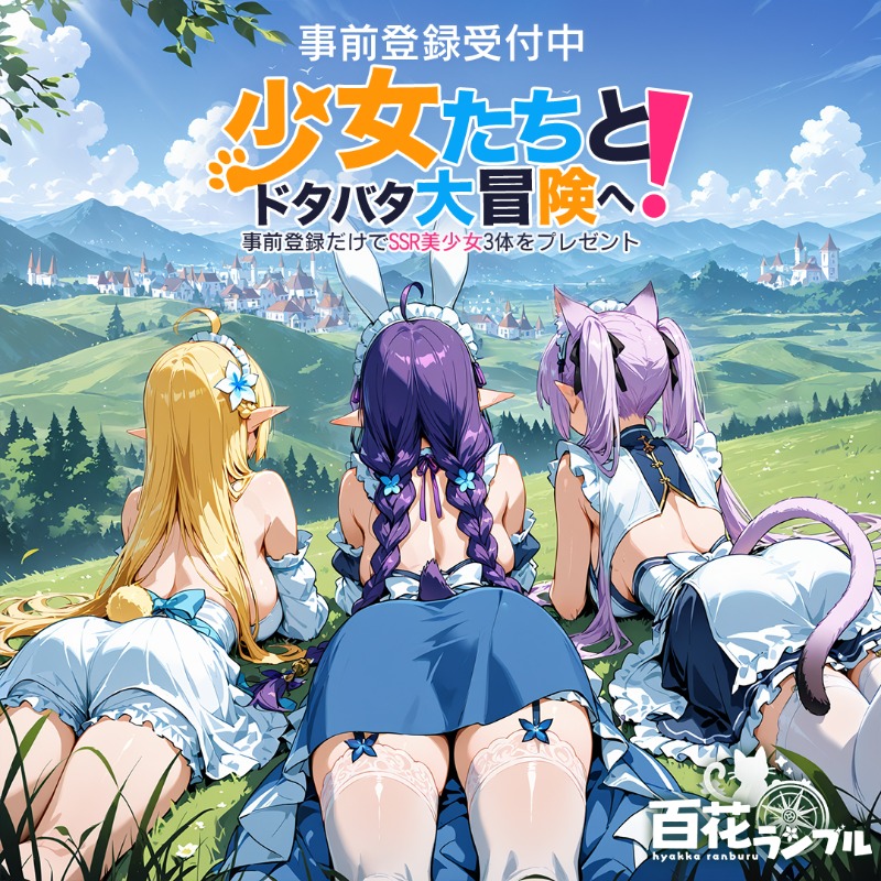 hyakkarabu's tweet photo. 「百花ランブル」
2025年日本で最も人気な美少女RPG
事前登録受付中

今なら事前登録で、SSR3体、ミシェルの限定衣装、100連ガチャをゲット！

さらに、抽選でソニーヘッドホン、Switch2、PS5 Pro、RTX5070Tiグラフィックボード、Appleセットなど豪華景品が当たります！