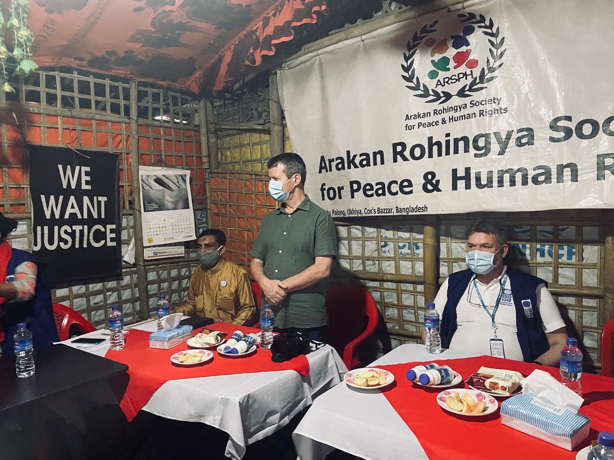 Four years ago the most popular leader of Rohingya civil society in the camps, Mohibullah, was gunned down by unidentified Rohingya gunmen (probably ARSA). This is a photograph from a meeting we organized with him and the Norwegian Ambassador just three days before he died.