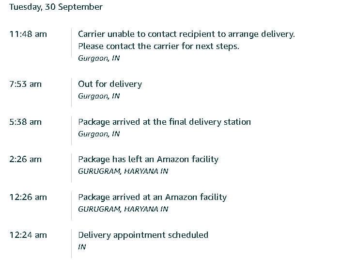 AmitSah82's tweet photo. @amazonIN @AmazonHelp Second time delivery partner has updated wrong information regarding order No call no delivery attempt was actually taken, yet the status shows as “delivery attempted.” As a Prime member, I expect reliable and timely service #AmazonGreatIndianFestival https://t.co/UziMH0439l