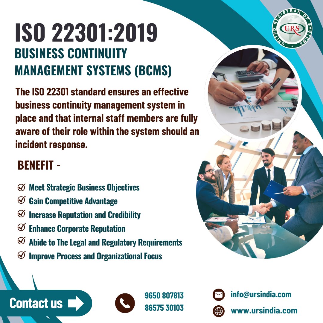 ISO 22301 leads you to establish and manage an effective BCMS and protect your organization from unforeseen instances and emergencies by helping you develop resilience and improve the risk management processes.

#iso22301 #bcms #businesscontinuity #governance #planning #iso #urs