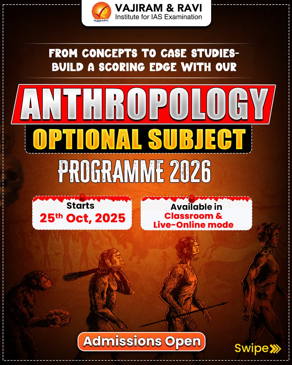 VajiramRavi's tweet image. 📚 Introducing  Anthropology Optional Programme

To know more: docs.google.com/forms/d/18nnU7…

✨ Available in Classroom &amp;amp; Live-Online mode.

#UPSCMains2026 #AnthropologyForUPSC #AnswerWriting #UPSCClassroom #VajiramAndRavi