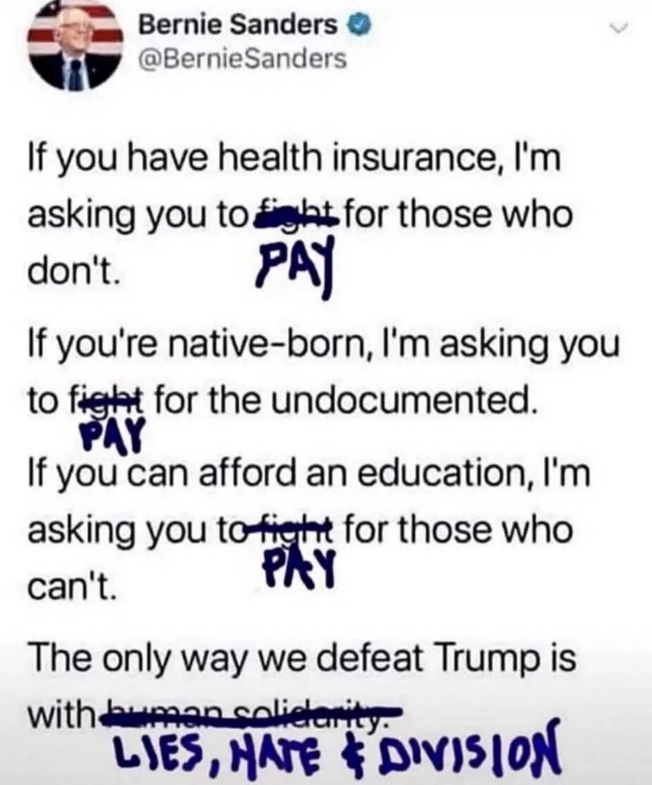 FIXED it for you Bernie. ✔️ You communist fuck. 💯