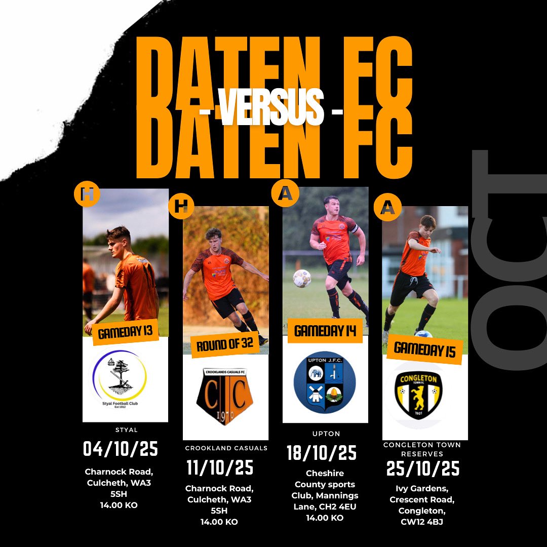 DatenFC's tweet image. October schedule is locked in. Home, away, cup and league we go again. 💪🔥