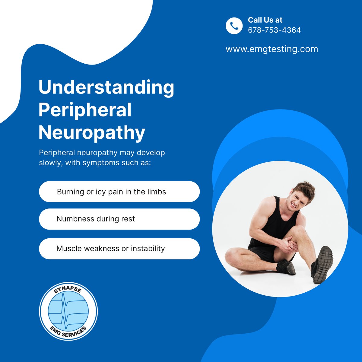 synapseemgsrvcs's tweet image. Peripheral neuropathy symptoms can creep in quietly 😖 If you’re noticing any of these signs, don’t wait. EMG/NCS can help detect what’s going on.

#EMGTesting #SnellvilleGA #PeripheralNeuropathy #BurningSensation #MuscleControl