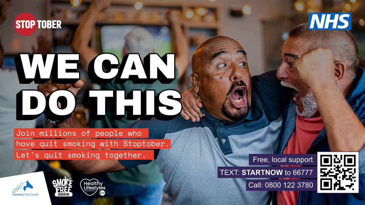 #Stoptober is here!

Quit for the 28 days of Stoptober and you're 5 times more likely to quit for good 🎉 

Details for local support can be found via the QR code in the image.

nhs.uk/better-health/…