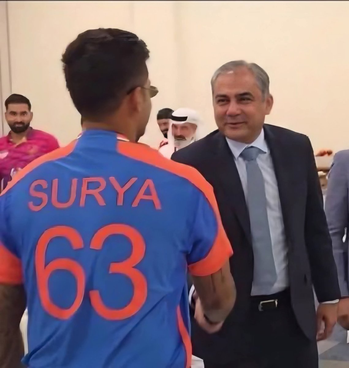 DineshPanta's tweet photo. @rushiii_12 Suryakumar Yadav shook hands with Mohsin Naqvi before the beginning of the tournament. But now, he hides behind cheap antics to project his so-called nationalism? https://t.co/ObiQI5H0ST