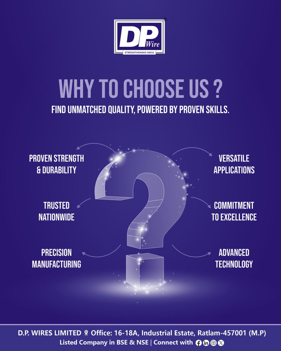 DPwiresltd's tweet image. From bridges to industries, we deliver the strength that builds the future.
.
Website: dpwires.co.in
.
#dpwires #lrpcstrands #strenght #Engineering #indianconstruction