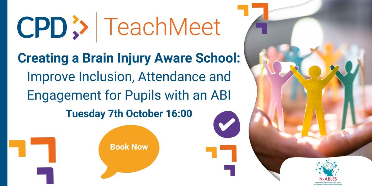 NABLES (@nables10) on Twitter photo One week to go until the next webinar in our Teachmeet series with <a href="/twinklresources/">Twinkl Resources</a>
If you would like to explore practical, school-level strategies to better understand and meet the needs of young people with ABI, sign-up here: buff.ly/V2CBIf3 One week to go until the next webinar in our Teachmeet series with <a href="/twinklresources/">Twinkl Resources</a>
If you would like to explore practical, school-level strategies to better understand and meet the needs of young people with ABI, sign-up here: buff.ly/V2CBIf3
