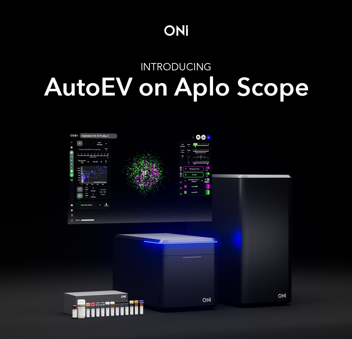 oniHQ's tweet image. 🚀 Introducing AutoEV on Aplo Scope: effortless EV characterization -
Size &amp;amp; biomarker positivity with single particle resolution.

Now with 3X more particles &amp;amp; higher accuracy. Discover ONI’s fast, automated EV analysis 👉 hubs.li/Q03LkFs40

#EVresearch #AutoEV