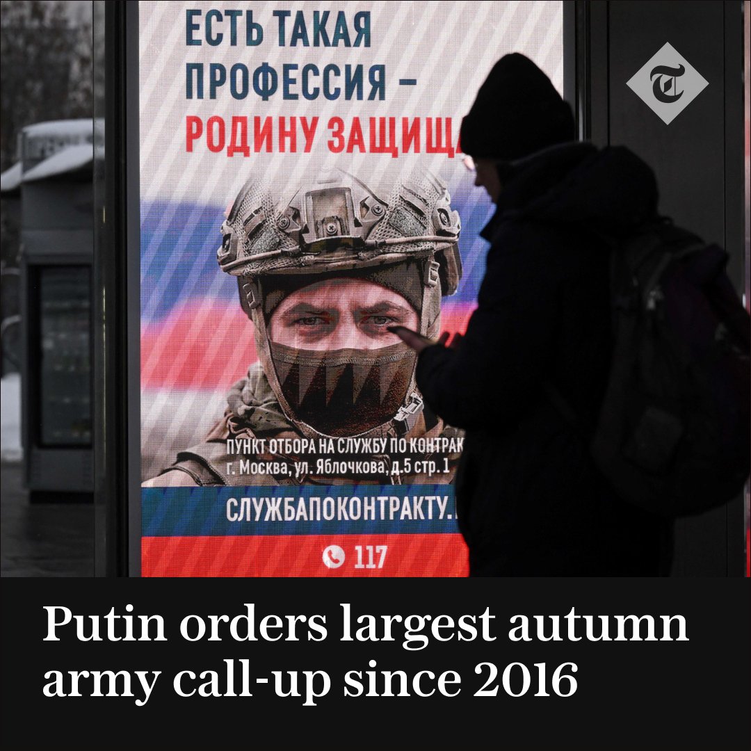 🔴 Vladimir Putin has called up more than 100,000 Russian men for military service in what amounts to the biggest autumn conscription since 2016

Read the article in full ⬇️
telegraph.co.uk/world-news/202…