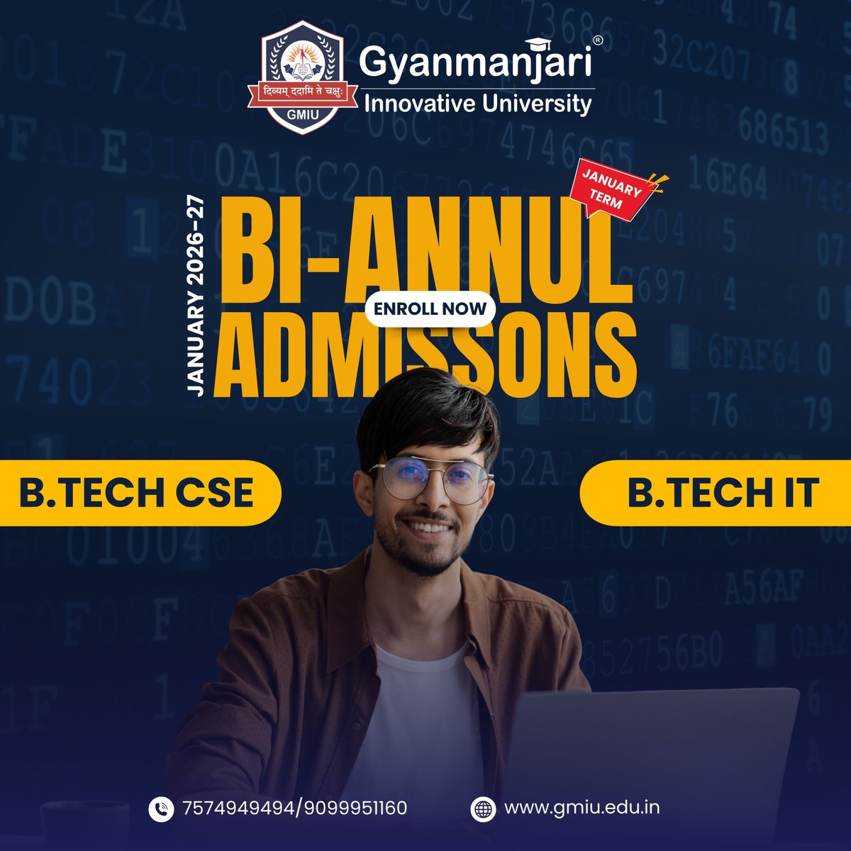 GMGC_Bhavnagar's tweet image. 🚀💻 Bi-Annual Admissions Open! 🌟
Kickstart your career with B.Tech CSE &  IT at GMIU 🔑📚
Enroll now for January 2026-27 Term & be future-ready in the world of technology! 🌐⚡
#AdmissionsOpen #BTechCSE #BTechIT #GMIU #TechEducation