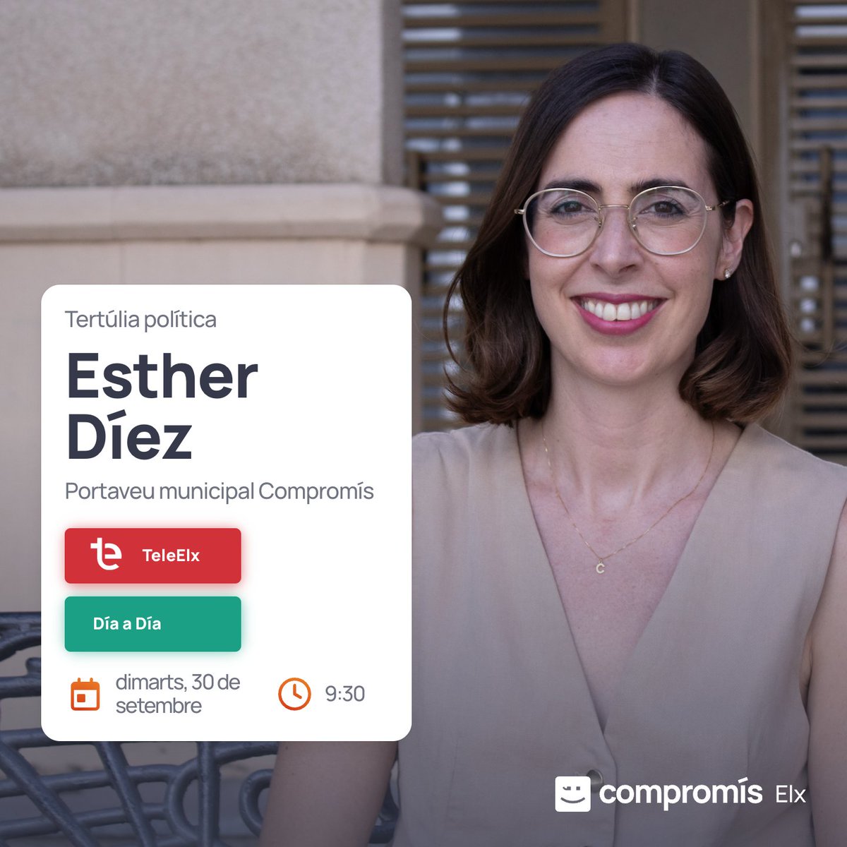 🗣️ Aquest matí fem balanç del ple en la tertúlia política de <a href="/TeleElx/">TeleElx</a>. 

ℹ️ Escolta a la nostra portaveu municipal, <a href="/estherdiez_elx/">Esther Díez Valero 🌴</a>, en directe a partir de les 9:30 hores.

🔗 teleelx.es/directo/

#tertúlia #ràdio #elx