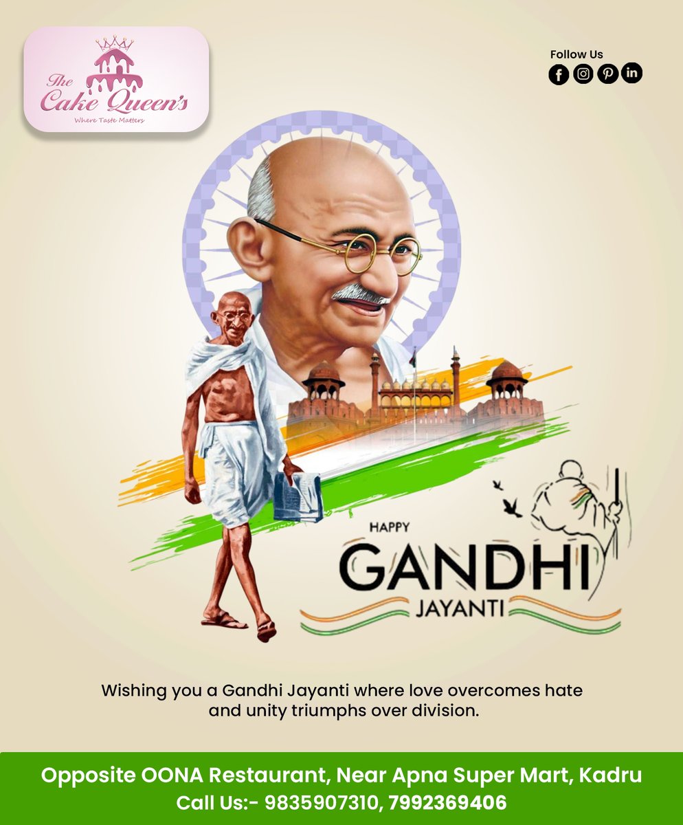 QueenS20918's tweet photo. Greetings from The Cake Queen’s on this Gandhi Jayanti.  May love overcome hate, unity triumph over division, and Bapu’s timeless ideals continue to sweeten every path of life.

#TheCakeQueens #HappyGandhiJayanti #LoveAndUnity #TruthAndNonViolence #BapuInspiration https://t.co/Yu9Y2FdWNt