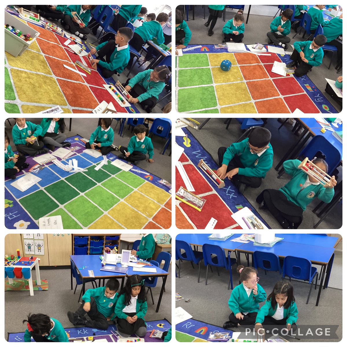 Blossom busy in their Maths lesson yesterday,year 2 partioning numbers and year 1 learning about 1 less